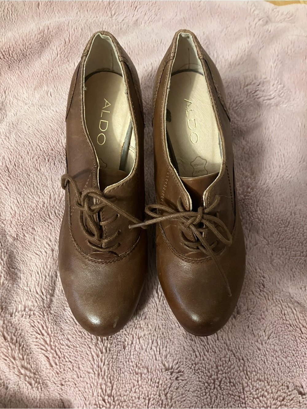 ALDO Brown Leather Lace-Up Heeled Oxfords